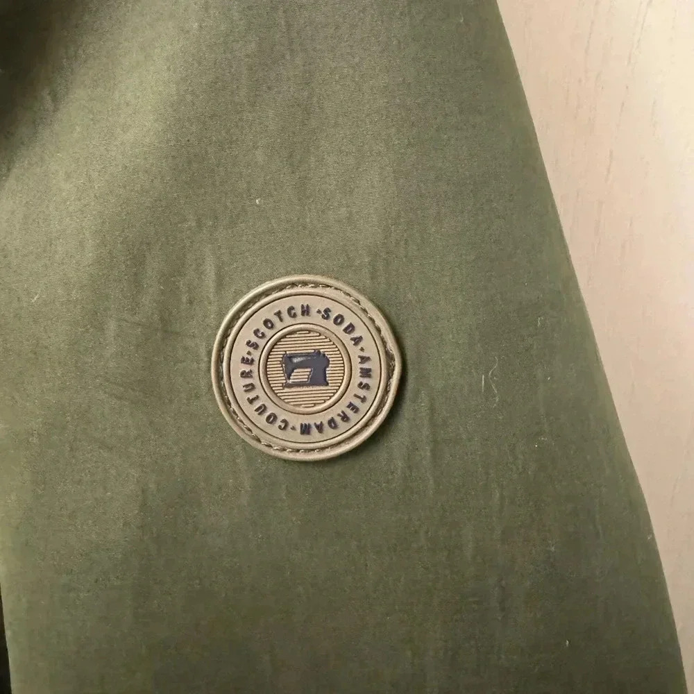 Vintage Forest Green Scotch & Soda Parka Jacket Removable Hood Hidden Buttons - Picture 2 of 12
